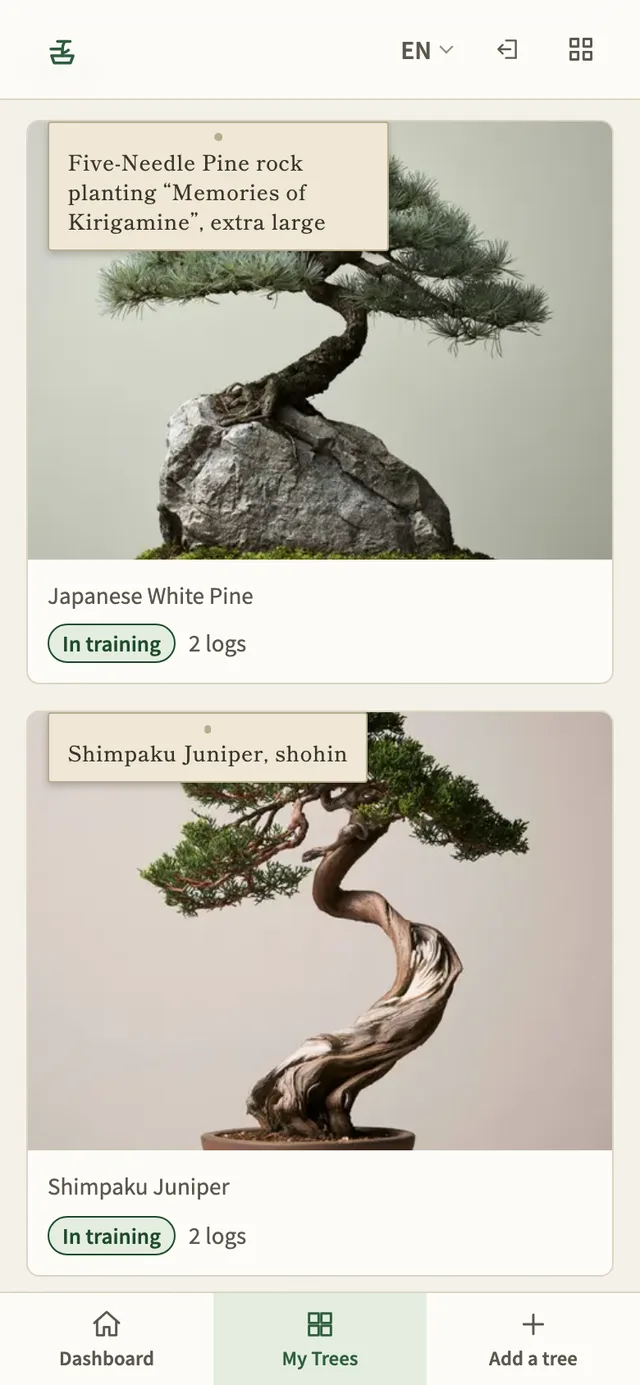 Bonsai Karte tree list