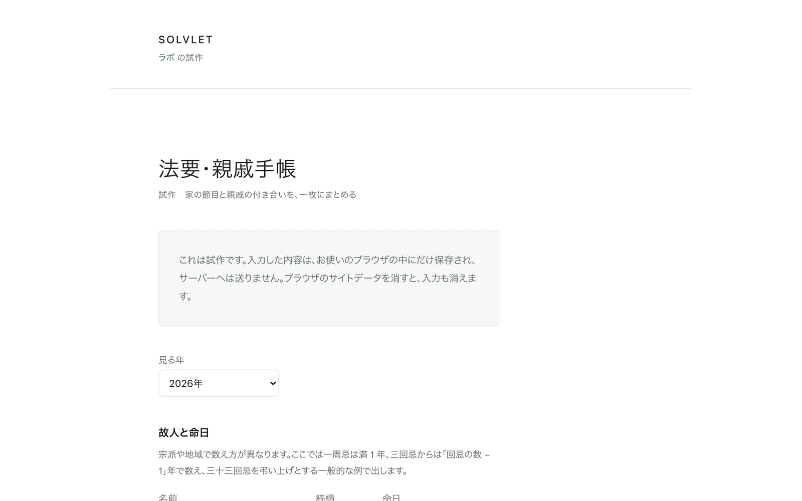 故人と親戚を入力する表