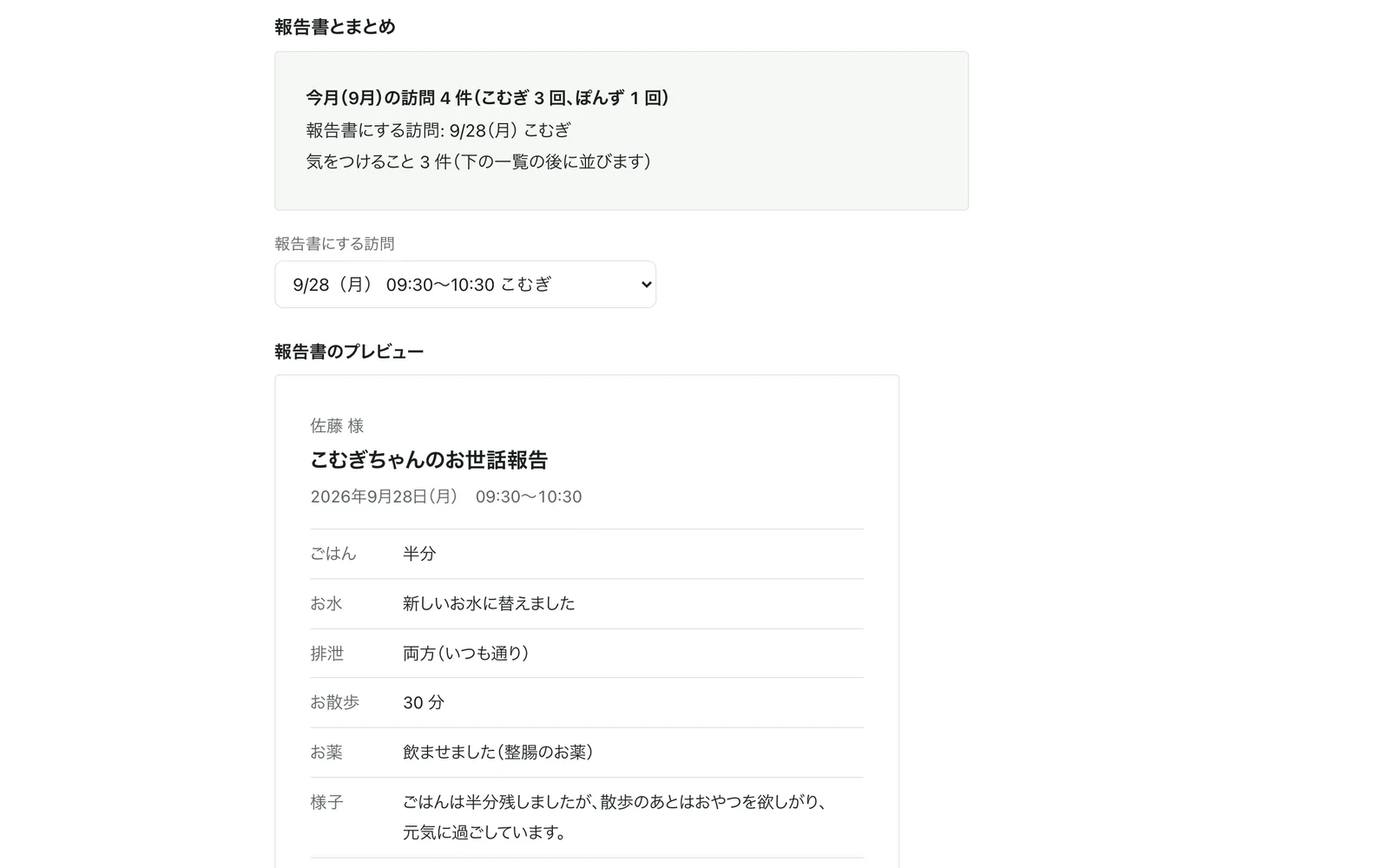 報告書のプレビューと前回の申し送りのまとめ